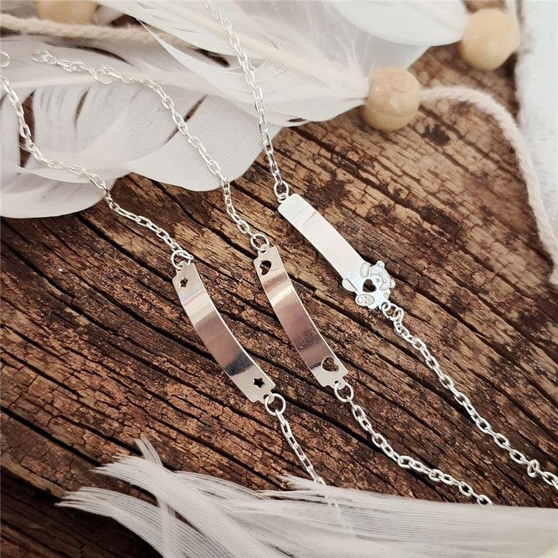 PULSEIRA PRATA 925 INFANTIL PLAQUINHA CORAÇÃO