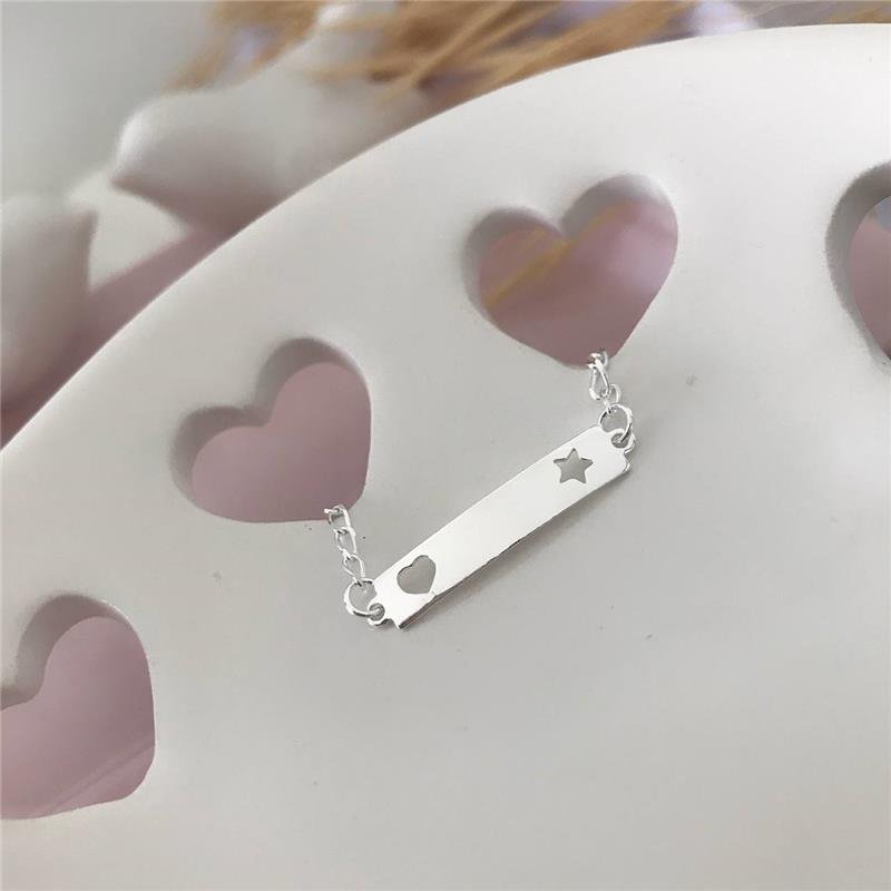 PULSEIRA PRATA 925 INFANTIL PLAQUINHA CORAÇÃO ESTRELA