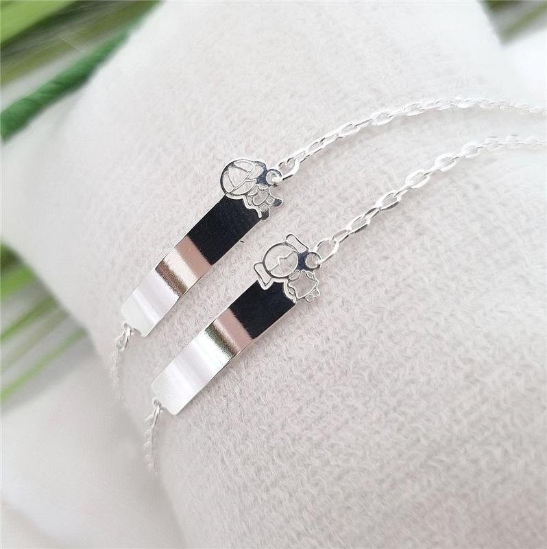 PULSEIRA PRATA 925 INFANTIL PLAQUINHA MENINA