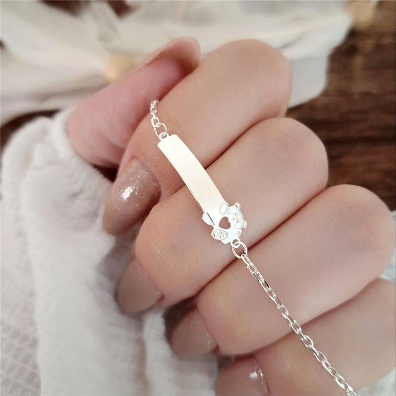 PULSEIRA PRATA 925 INFANTIL PLAQUINHA URSO