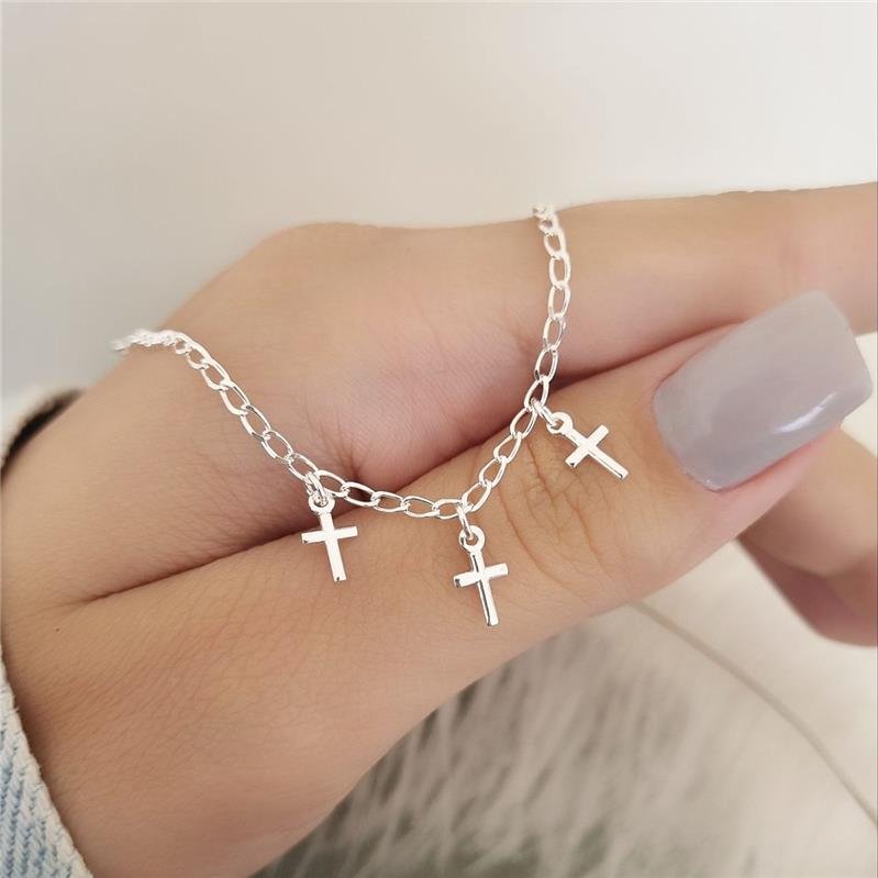 PULSEIRA PRATA 925 INFANTIL TRÊS CRUZES