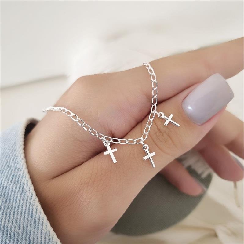 PULSEIRA PRATA 925 INFANTIL TRÊS CRUZES