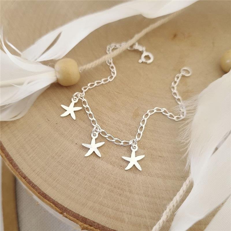 PULSEIRA PRATA 925 INFANTIL TRÊS ESTRELAS DO MAR
