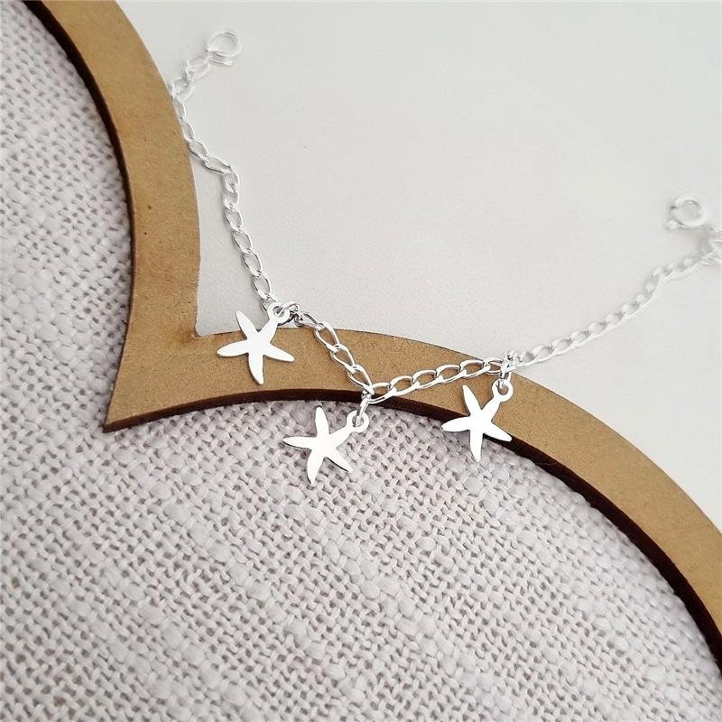 PULSEIRA PRATA 925 INFANTIL TRÊS ESTRELAS DO MAR