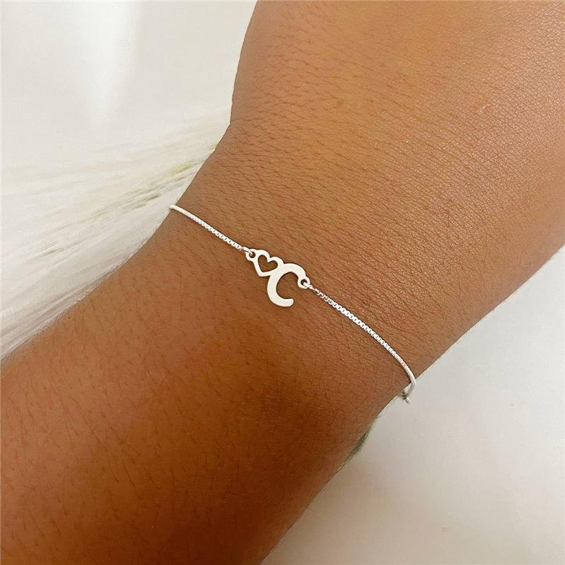 PULSEIRA PRATA 925 LETRA C CORAÇÃO