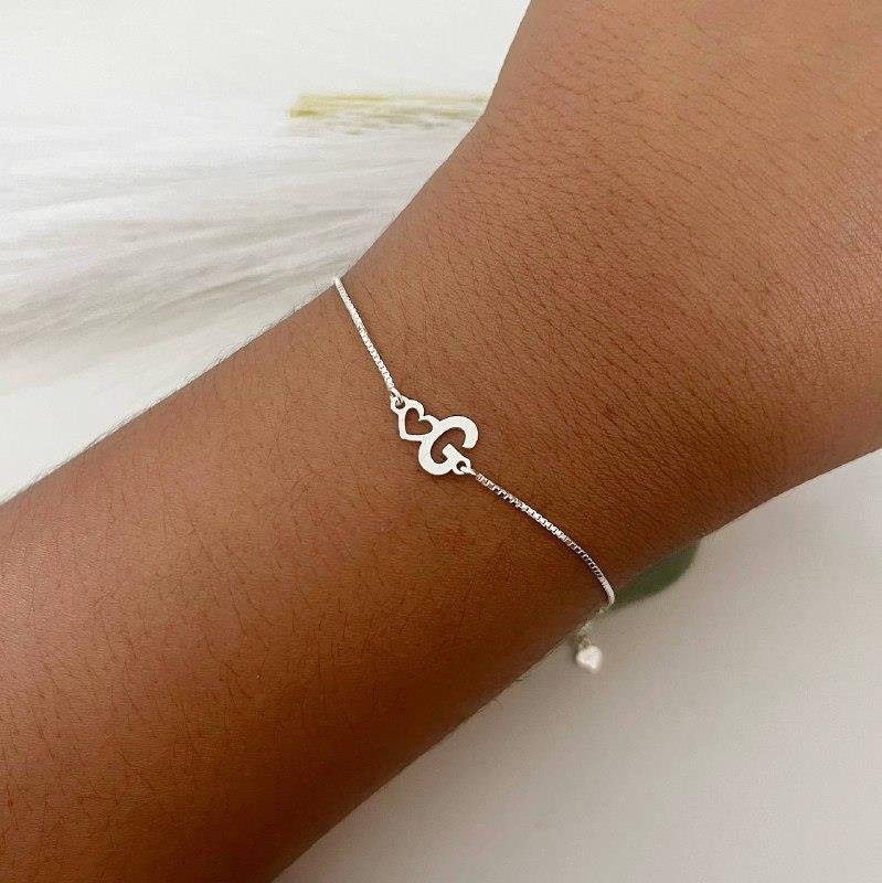 PULSEIRA PRATA 925 LETRA G CORAÇÃO