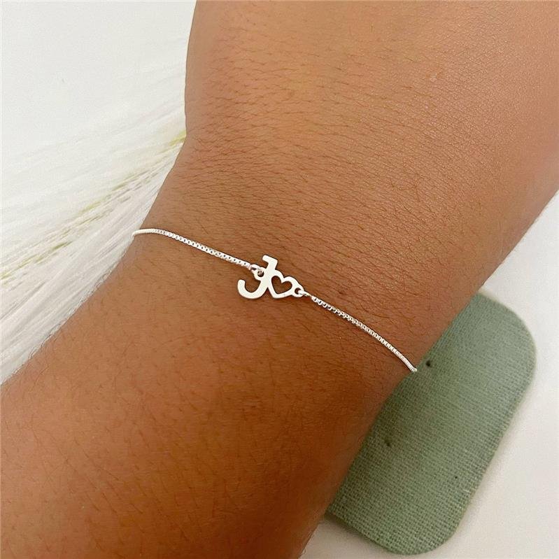 PULSEIRA PRATA 925 LETRA J CORAÇÃO