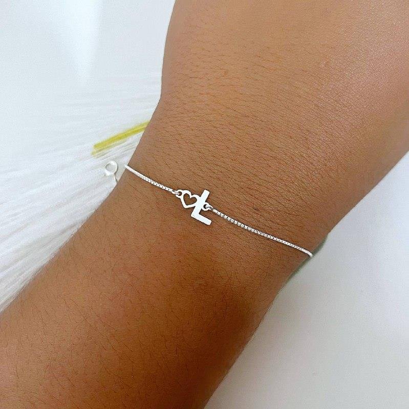 PULSEIRA PRATA 925 LETRA L CORAÇÃO