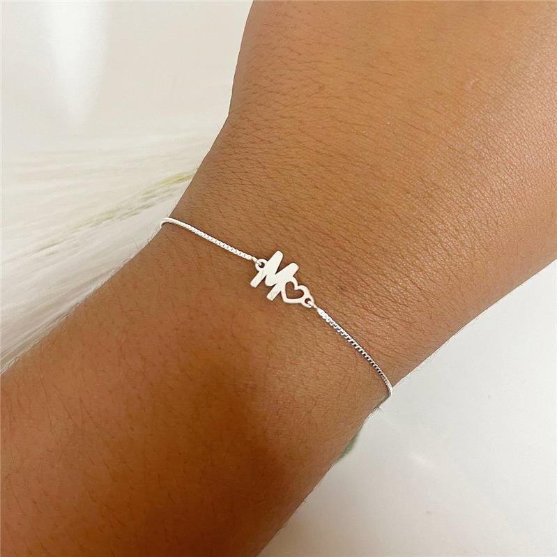 PULSEIRA PRATA 925 LETRA M CORAÇÃO