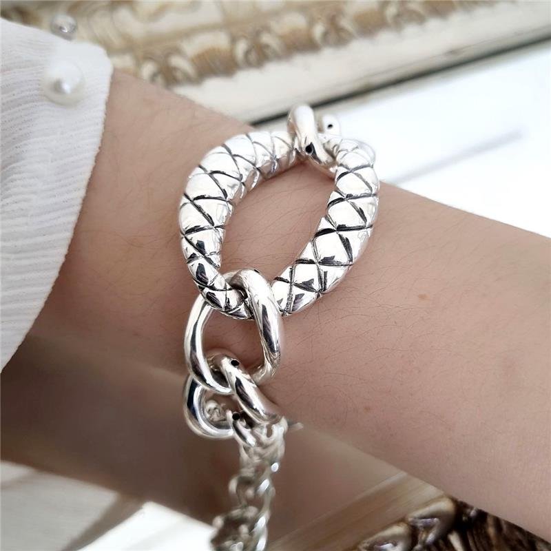 PULSEIRA PRATA 925 LUXO ELOS GRANDES ELETRROFORMAÇÃO