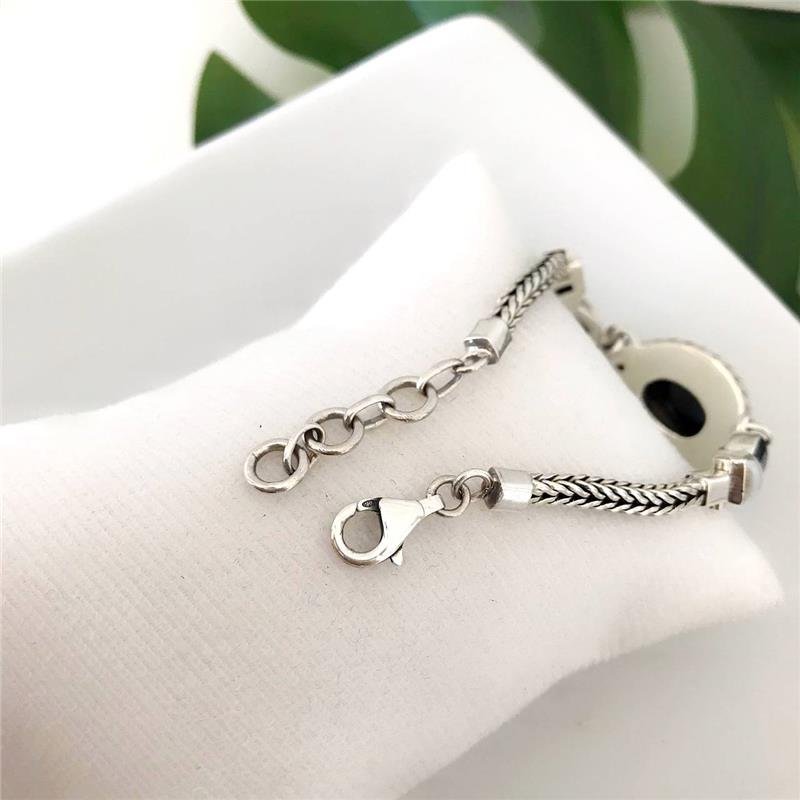 PULSEIRA PRATA 925 LUXO OVAL ÔNIX CORDA 