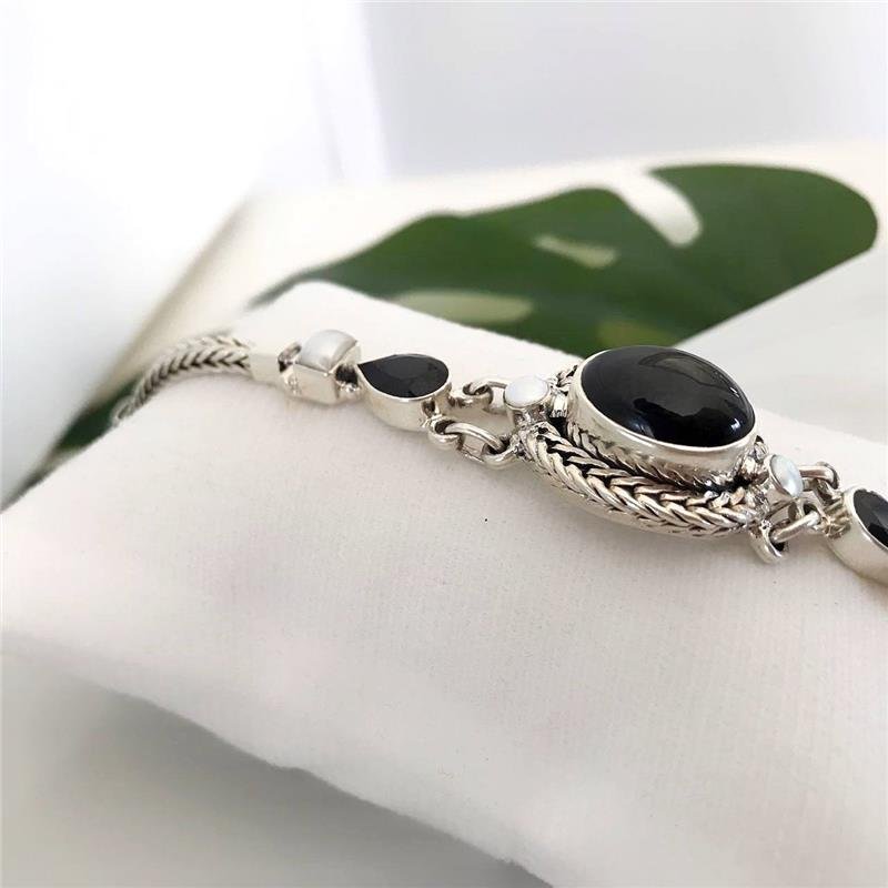 PULSEIRA PRATA 925 LUXO OVAL ÔNIX CORDA 