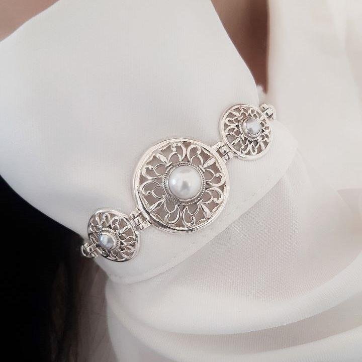 PULSEIRA PRATA 925 MANDALAS COM PÉROLA