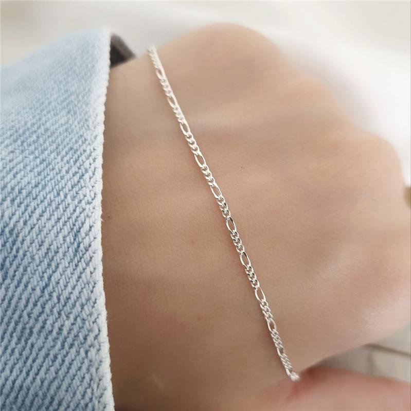 PULSEIRA PRATA 925 MASCULINA ELOS FÍGARO 3X1 1MM