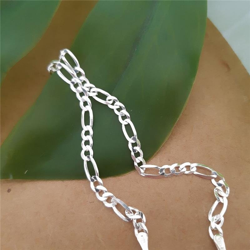 PULSEIRA PRATA 925 MASCULINA ELOS FÍGARO 3X1 3MM