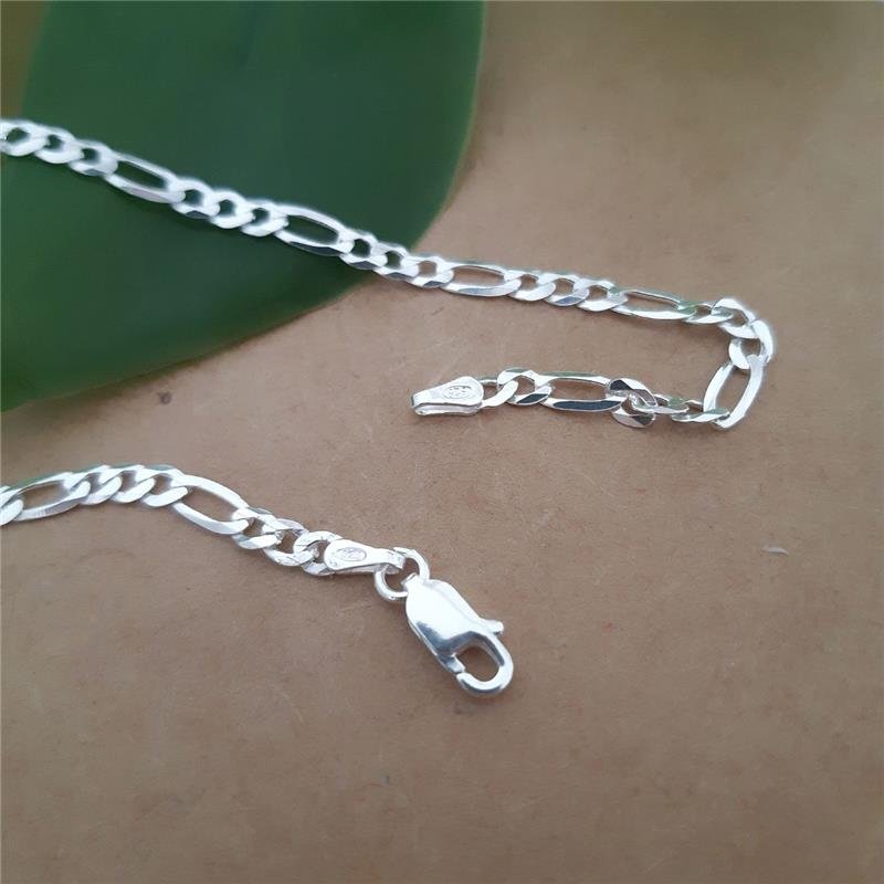 PULSEIRA PRATA 925 MASCULINA ELOS FÍGARO 3X1 3MM
