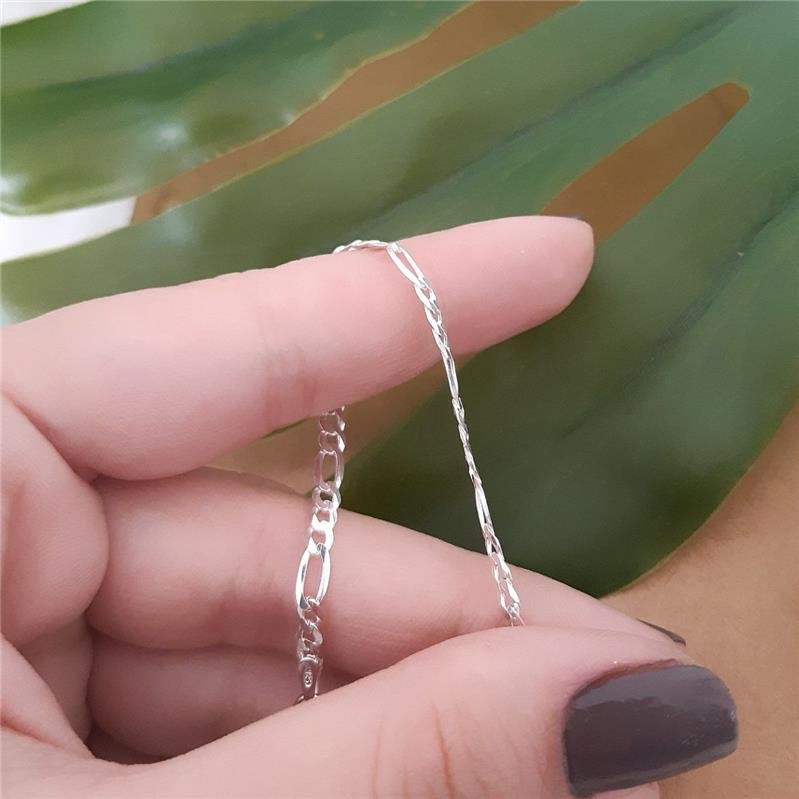 PULSEIRA PRATA 925 MASCULINA ELOS FÍGARO 3X1 3MM