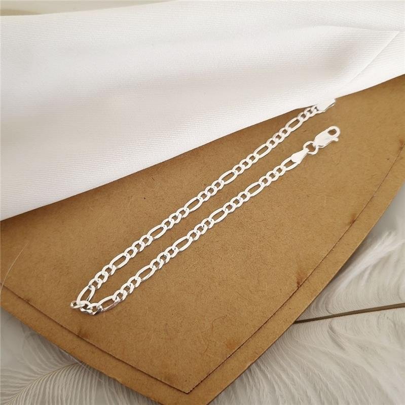 PULSEIRA PRATA 925 MASCULINA ELOS FÍGARO 3X1 3MM