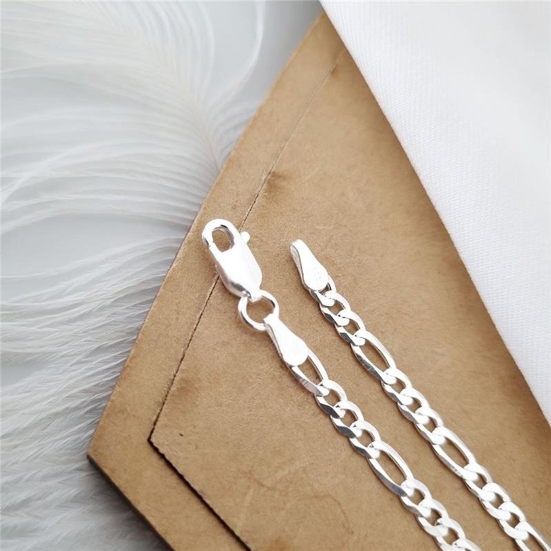 PULSEIRA PRATA 925 MASCULINA ELOS FÍGARO 3X1 3MM