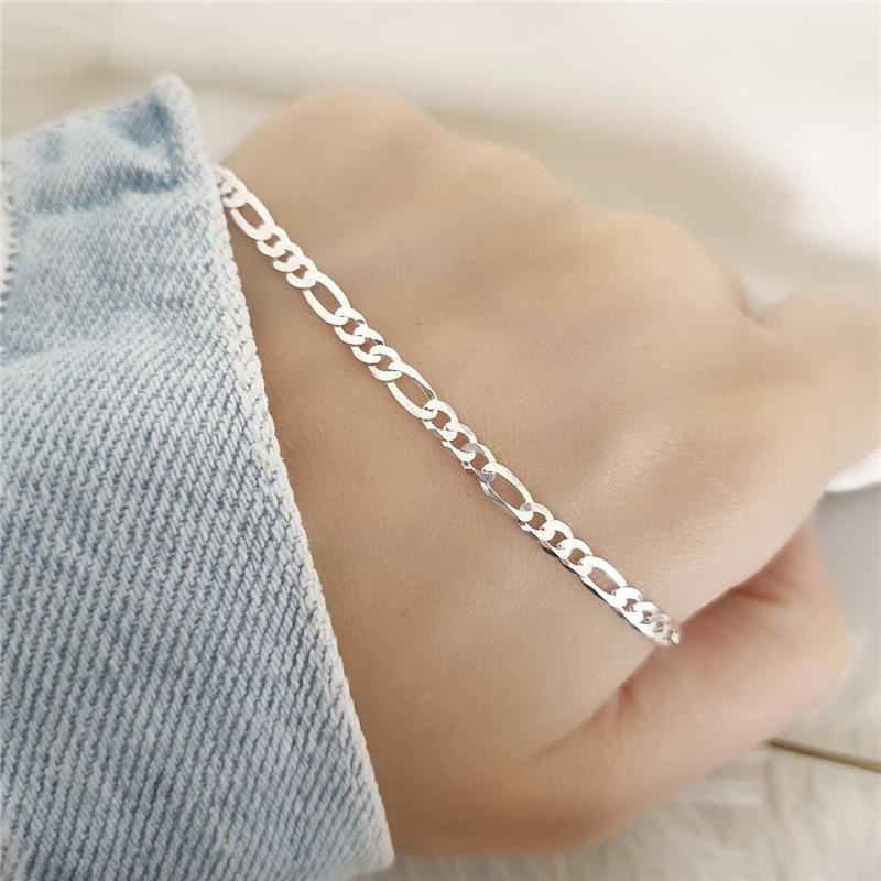 PULSEIRA PRATA 925 MASCULINA ELOS FÍGARO 3X1 3MM