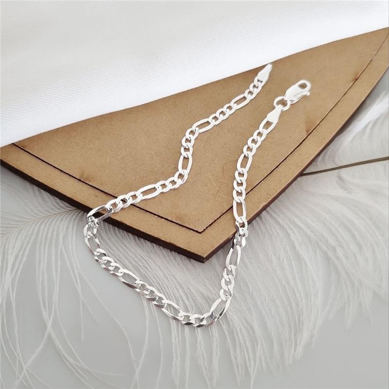 PULSEIRA PRATA 925 MASCULINA ELOS FÍGARO 3X1 3MM