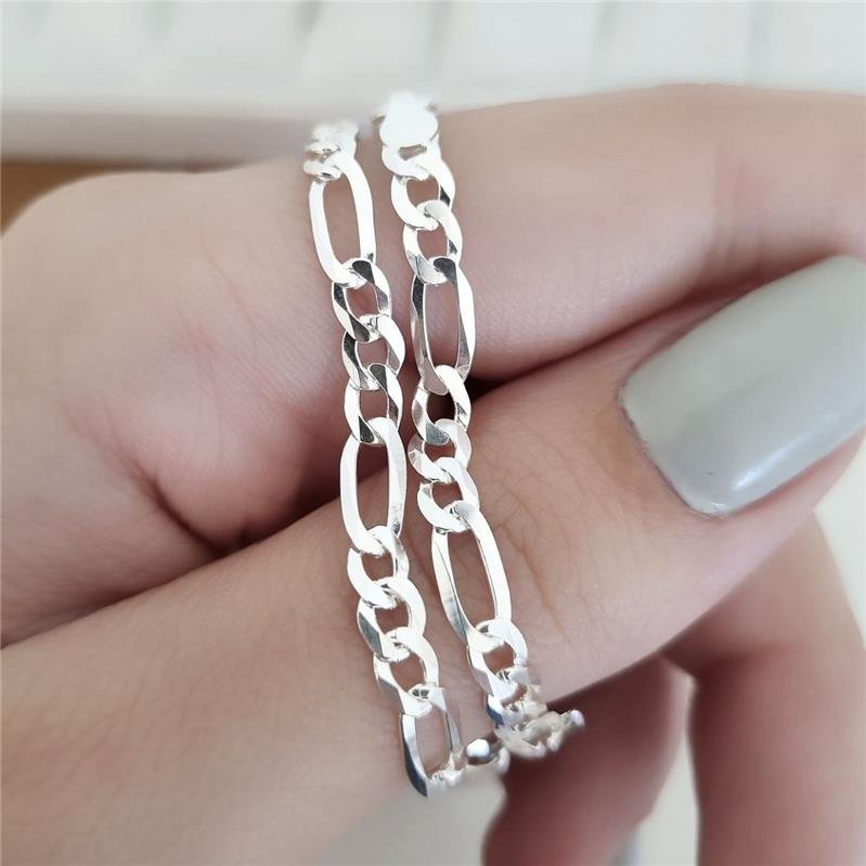PULSEIRA PRATA 925 MASCULINA ELOS FÍGARO 3X1 4MM