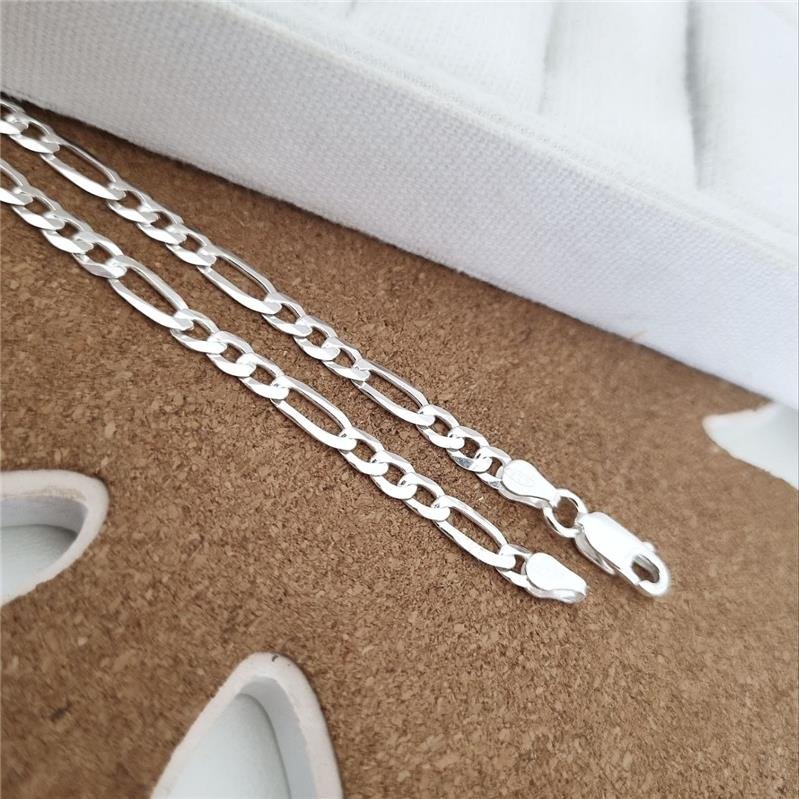 PULSEIRA PRATA 925 MASCULINA ELOS FÍGARO 3X1 4MM