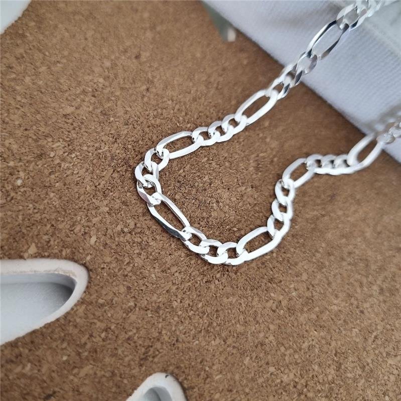 PULSEIRA PRATA 925 MASCULINA ELOS FÍGARO 3X1 4MM