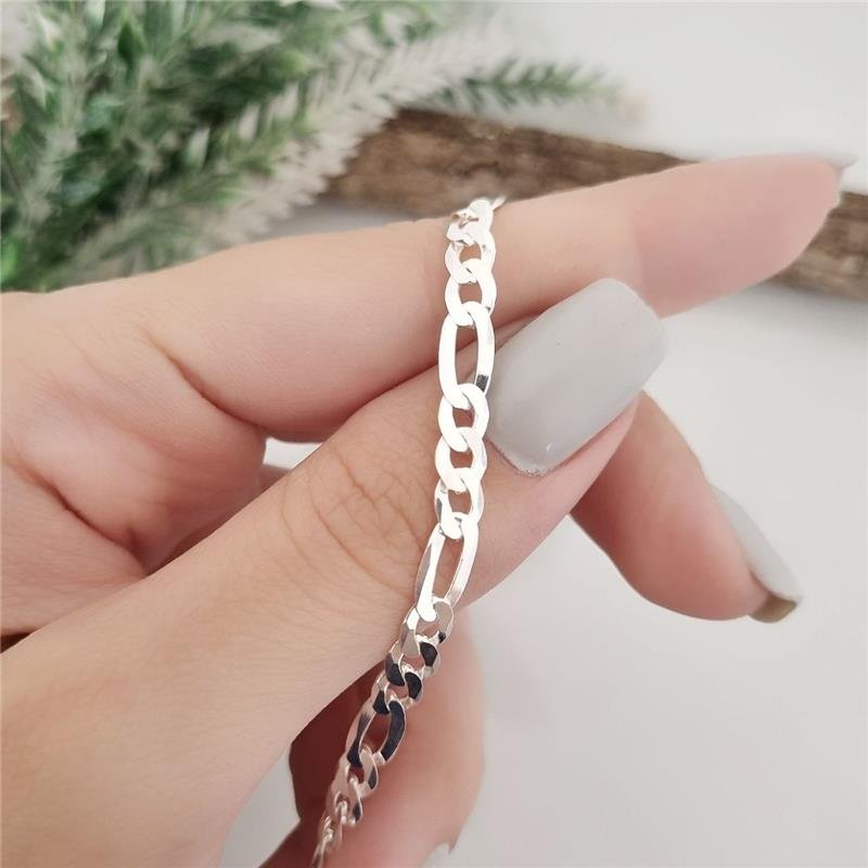 PULSEIRA PRATA 925 MASCULINA ELOS FÍGARO 3X1 5MM