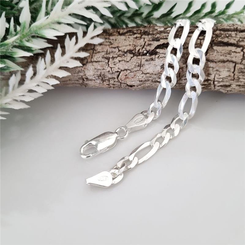 PULSEIRA PRATA 925 MASCULINA ELOS FÍGARO 3X1 5MM