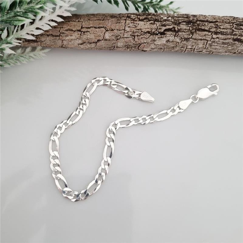 PULSEIRA PRATA 925 MASCULINA ELOS FÍGARO 3X1 5MM
