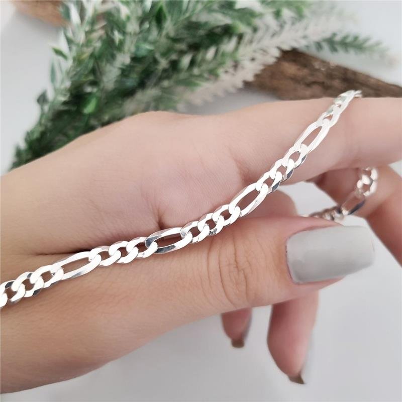 PULSEIRA PRATA 925 MASCULINA ELOS FÍGARO 3X1 5MM