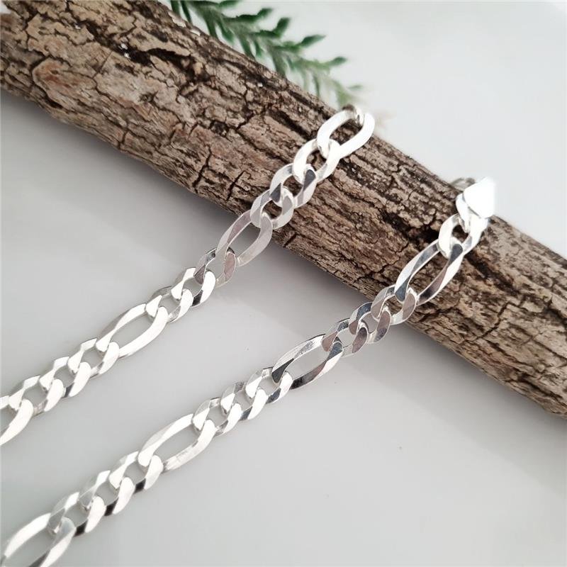 PULSEIRA PRATA 925 MASCULINA ELOS FÍGARO 3X1 5MM