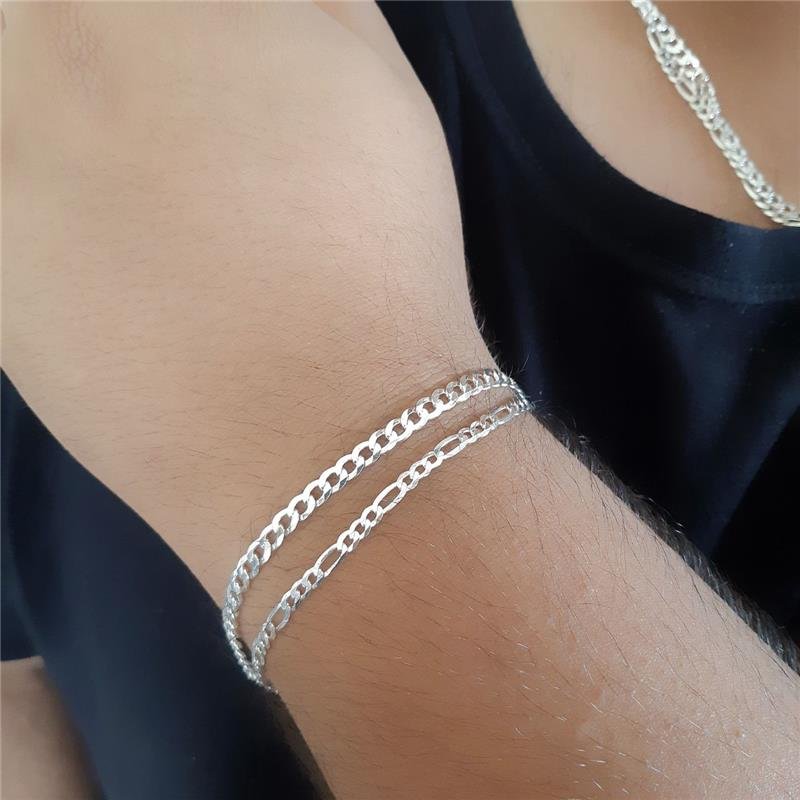 PULSEIRA PRATA 925 MASCULINA ELOS GROUMETT 1X1 4MM