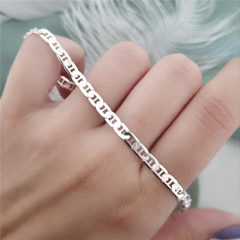 PULSEIRA PRATA 925 MASCULINA ELOS PIASTRINE 4 MM