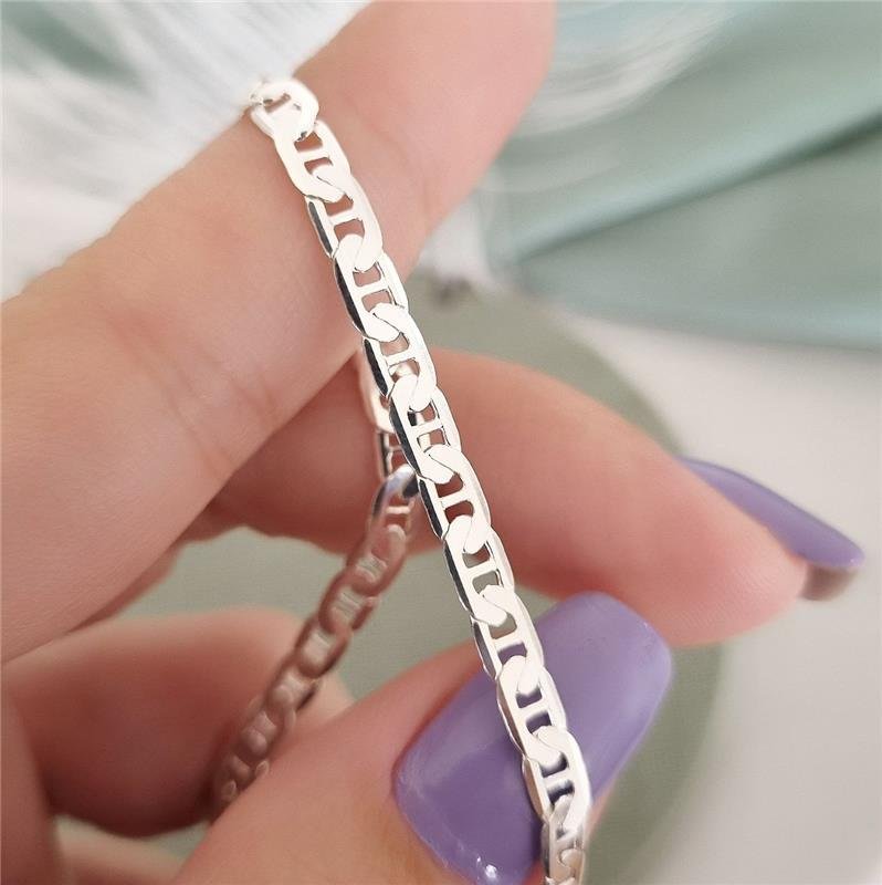 PULSEIRA PRATA 925 MASCULINA ELOS PIASTRINE 4 MM