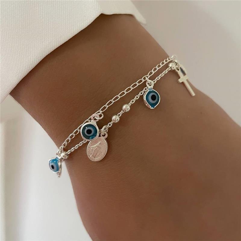 PULSEIRA PRATA 925 MEDALHAS NOSSA SENHORA DAS GRAÇAS