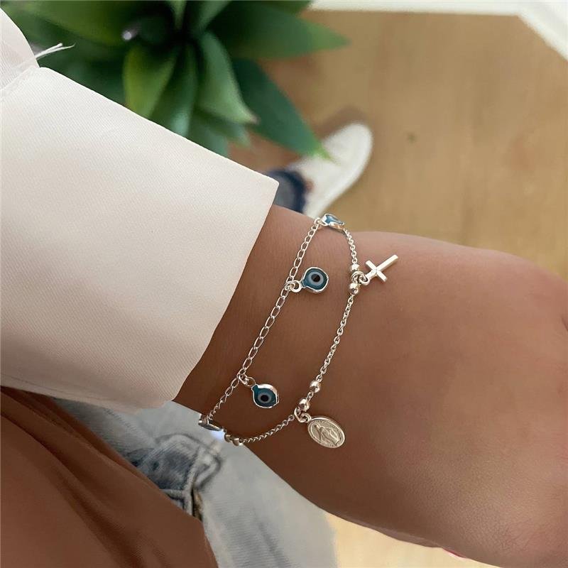 PULSEIRA PRATA 925 MEDALHAS NOSSA SENHORA DAS GRAÇAS