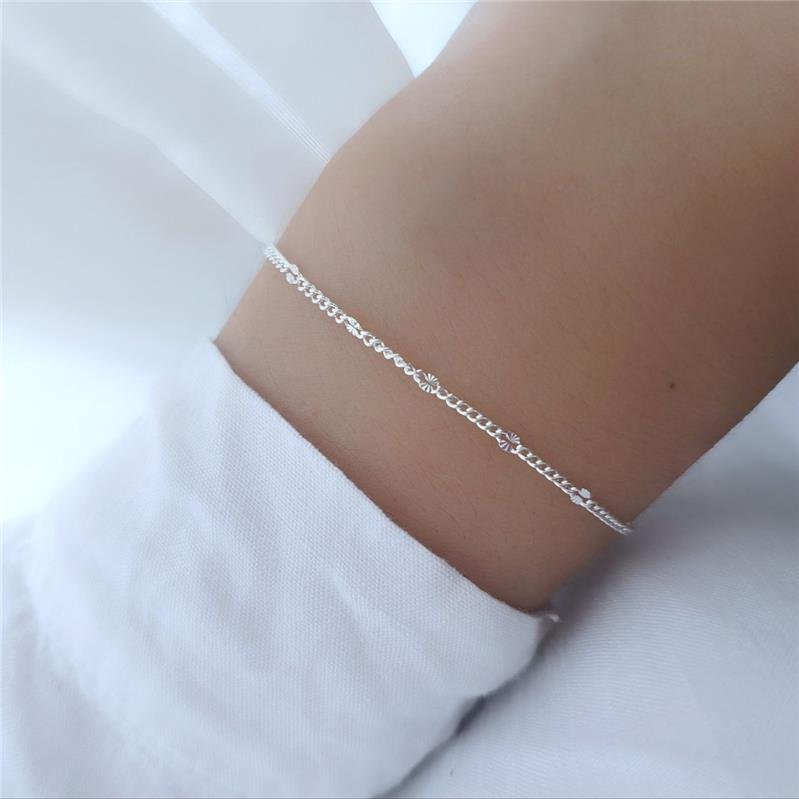 PULSEIRA PRATA 925 MINI PLAQUINHAS ELOS GROUMET