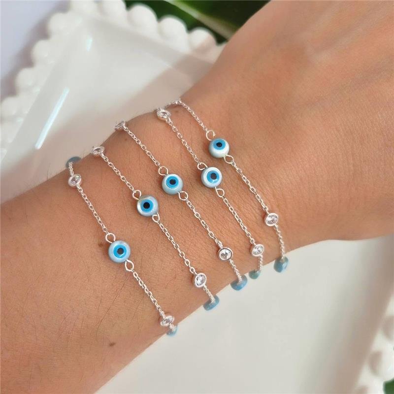 PULSEIRA PRATA 925 OLHO GREGO PONTO LUZ
