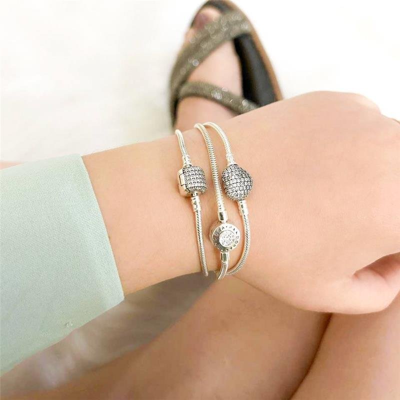 PULSEIRA PRATA 925 PARA BERLOQUE FECHO BARRIL CRAVEJADO