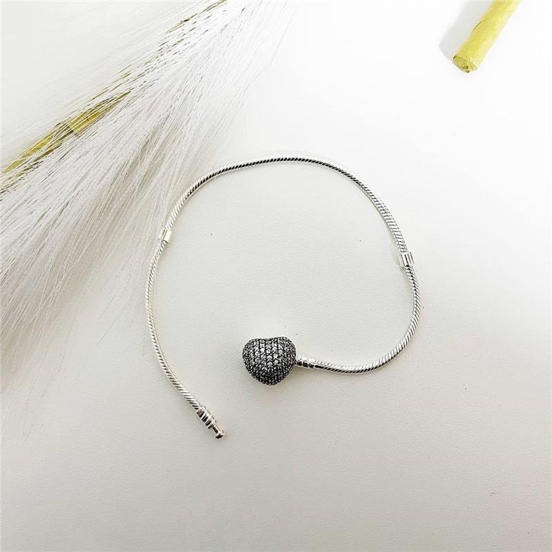PULSEIRA PRATA 925 PARA BERLOQUES CORAÇÃO CRAVEJADO