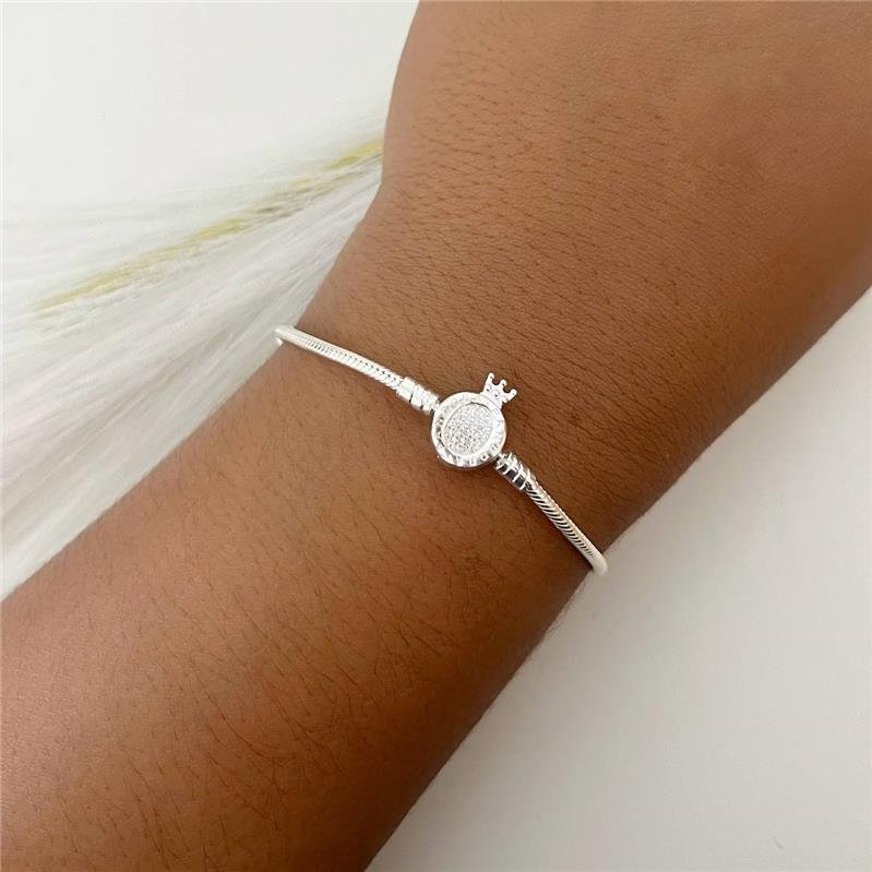 PULSEIRA PRATA 925 PARA BERLOQUES COROA CRAVEJADA