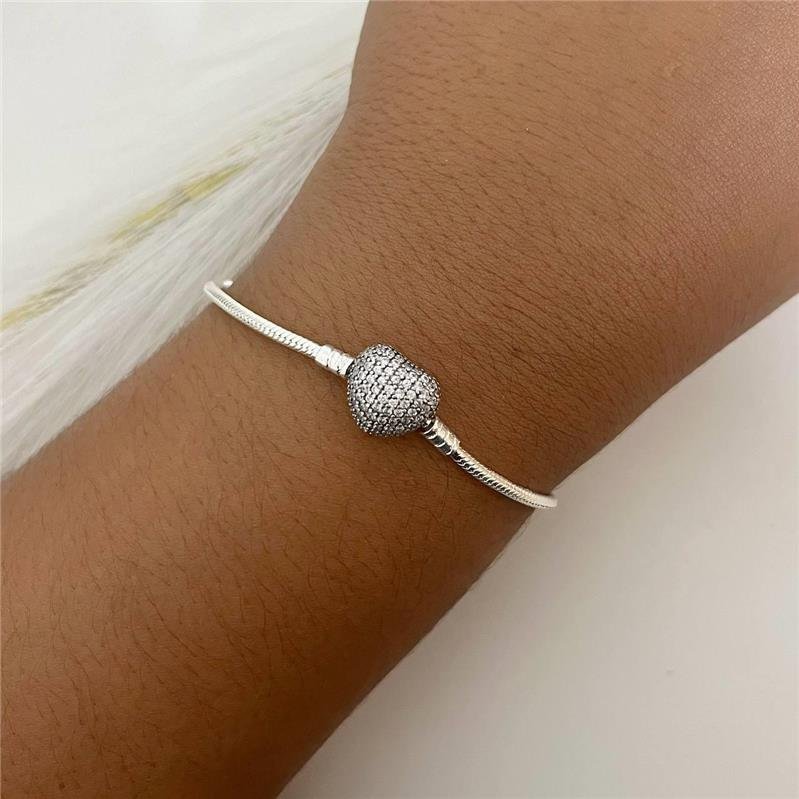 PULSEIRA PRATA 925 PARA BERLOQUES FECHO CORAÇÃO CRAVEJADO