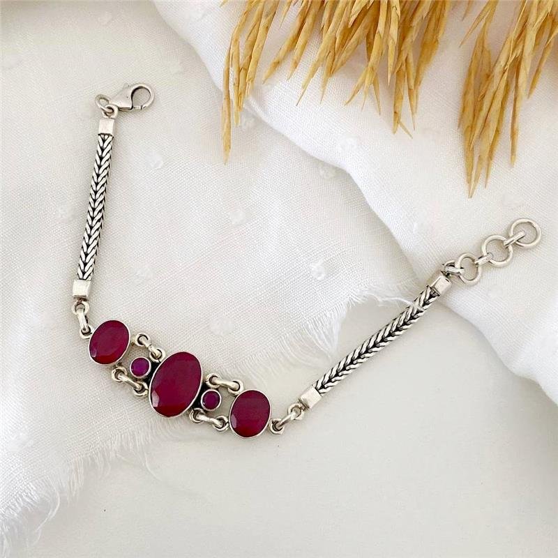 PULSEIRA PRATA 925 PEDRA NATURAL RUBI