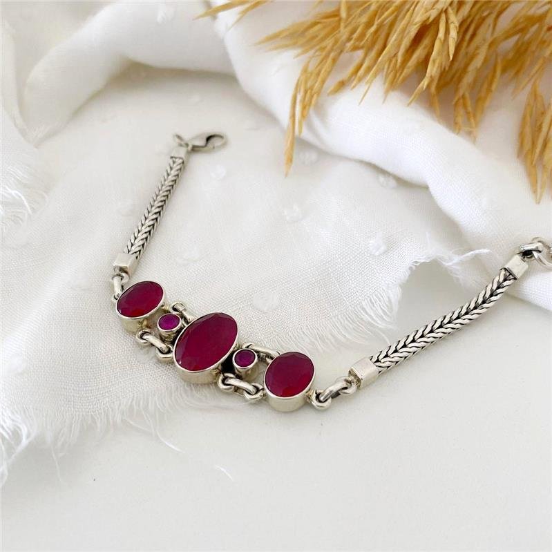 PULSEIRA PRATA 925 PEDRA NATURAL RUBI