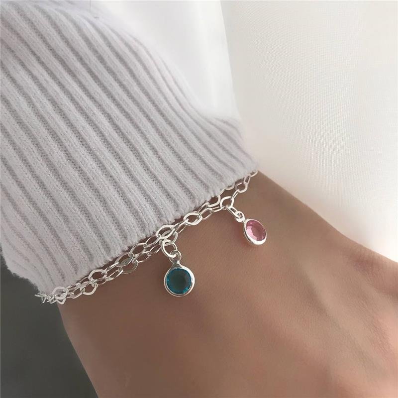 PULSEIRA PRATA 925 PEDRA ROSA OU AZUL