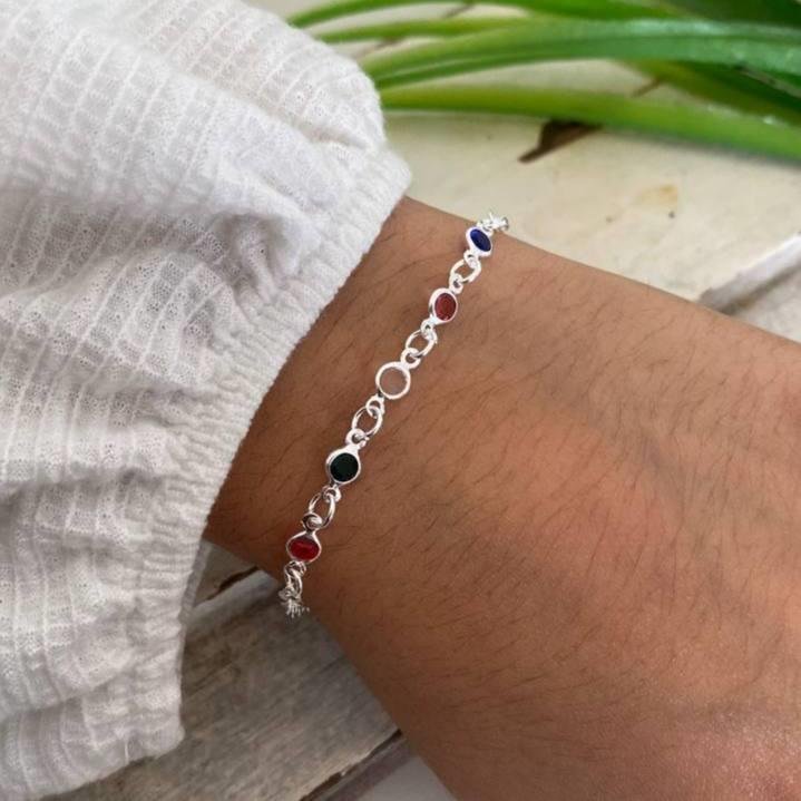 PULSEIRA PRATA 925 PEDRAS COLORIDAS 0,4 CM