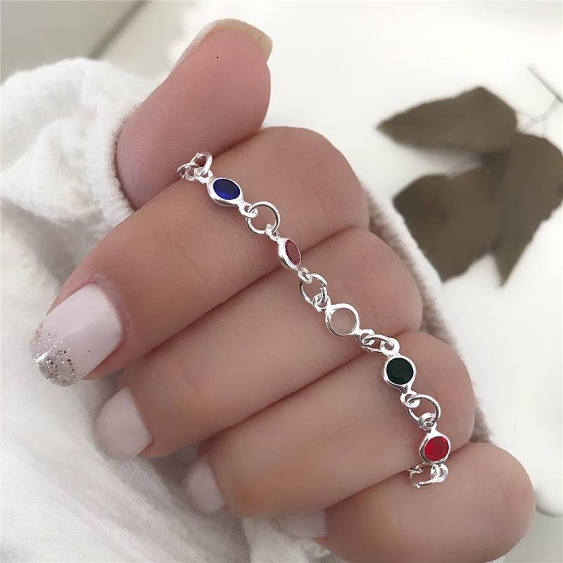 PULSEIRA PRATA 925 PEDRAS COLORIDAS 0,4 CM