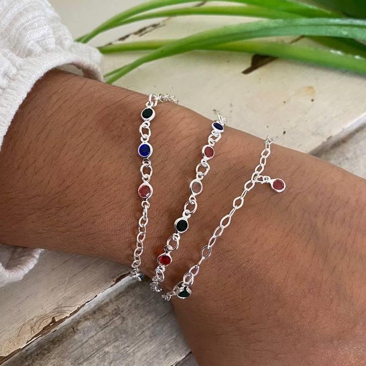 PULSEIRA PRATA 925 PEDRAS COLORIDAS 0,4 CM